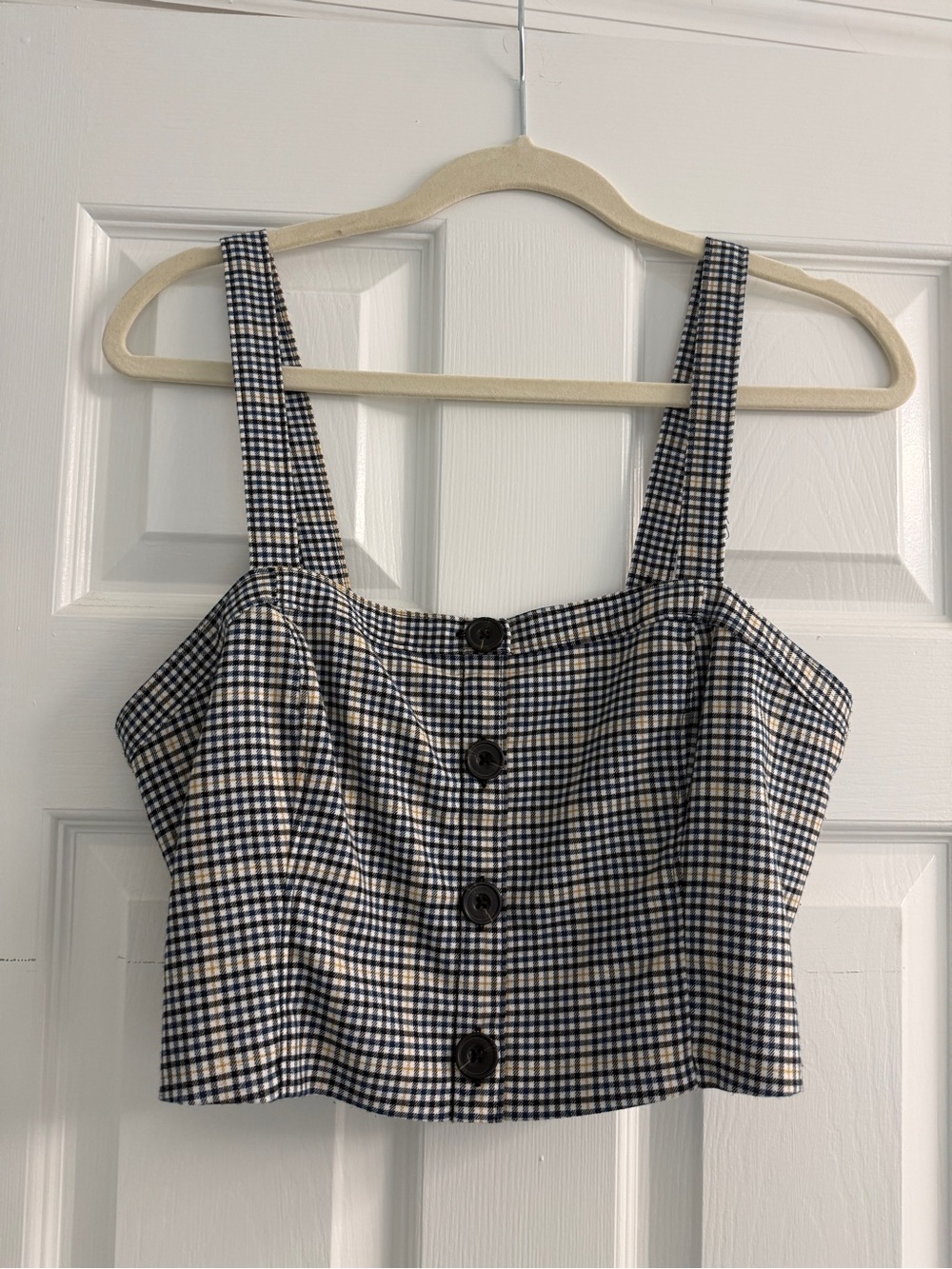 Abercrombie & Fitch Black and Cream Gingham Button-Front Crop Tank